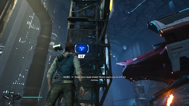 Po przerywniku filmowym poczekajcie, aż sojusznicy opuszczą most i odblokują przejście - Star Wars Jedi Survivor: Coruscant - opis przejścia - Star Wars Jedi Survivor - poradnik do gry