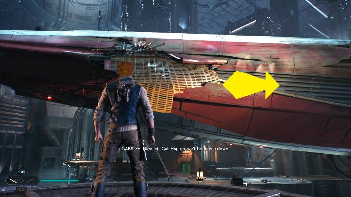 Złapcie się kratek, a następnie przesuwajcie się w prawą stronę, aby wejść na jacht - Star Wars Jedi Survivor: Coruscant - opis przejścia - Star Wars Jedi Survivor - poradnik do gry