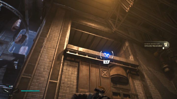 Obróćcie się w lewo i korzystając z linki z hakiem, wskoczcie na wyższe piętro tej lokacji - Star Wars Jedi Survivor: Coruscant - opis przejścia - Star Wars Jedi Survivor - poradnik do gry