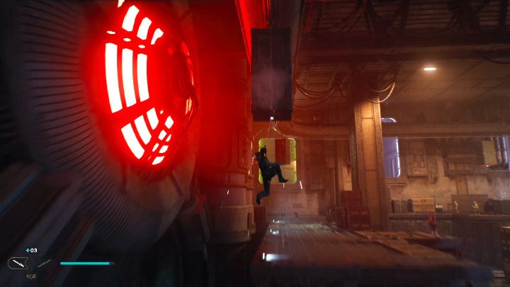 Idąc dalej, złapcie się jednego z ruchomych kontenerów, aby przeskoczyć na kolejną arenę walki - tym razem będziecie musieli zmierzyć się z liczniejszą grupą przeciwników - Star Wars Jedi Survivor: Coruscant - opis przejścia - Star Wars Jedi Survivor - poradnik do gry