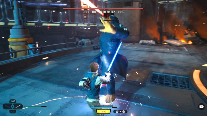 Idąc dalej od punktu medytacji, dotrzecie do mostu, na którym znajduje się wielu przeciwników - Star Wars Jedi Survivor: Coruscant - opis przejścia - Star Wars Jedi Survivor - poradnik do gry