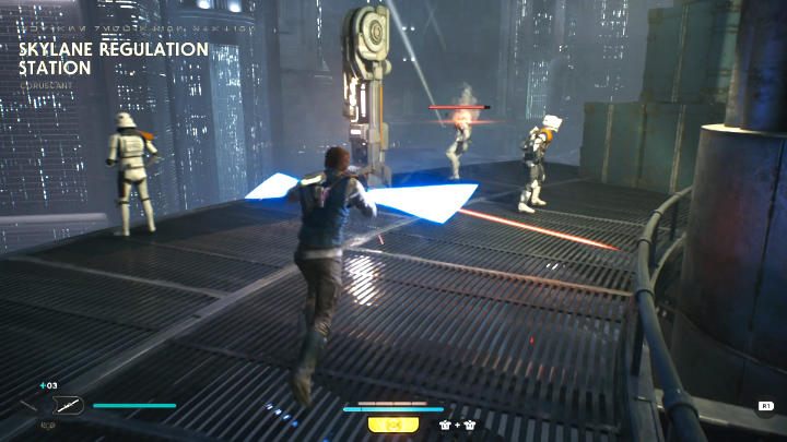 Zejdźcie schodami niżej, a następnie użyjcie windy, aby zjechać na niższą kondygnację - Star Wars Jedi Survivor: Coruscant - opis przejścia - Star Wars Jedi Survivor - poradnik do gry