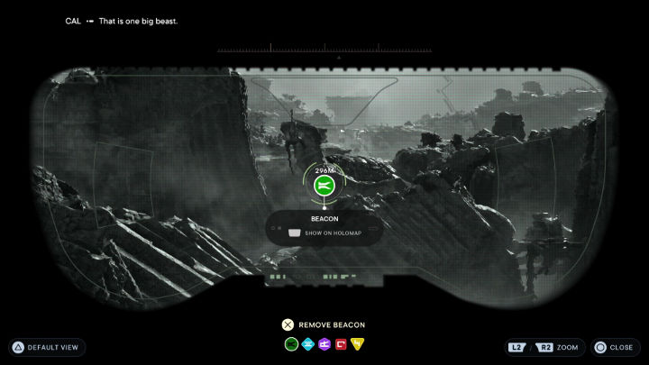 Teraz przejdziecie samouczek z korzystania z wizjera BD (BD Visor) - postępujcie według instrukcji na ekranie, aby oznaczyć stwora widocznego w oddali - Star Wars Jedi Survivor: Odszukaj Greeza (Find Greez) - Star Wars Jedi Survivor - poradnik do gry