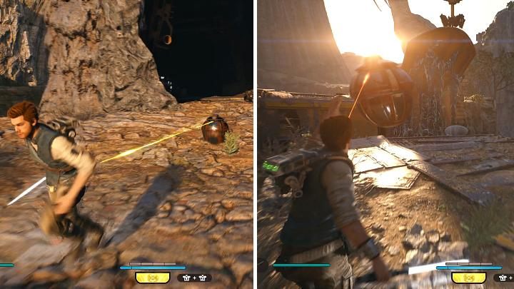 Podejdźcie do miejsca, w którym pojawiają się bomby i utrzymując odpowiedni dystans, podprowadźcie bombę bliżej zbiornika ze szlamem - Star Wars Jedi Survivor: Odszukaj Greeza (Find Greez) - Star Wars Jedi Survivor - poradnik do gry