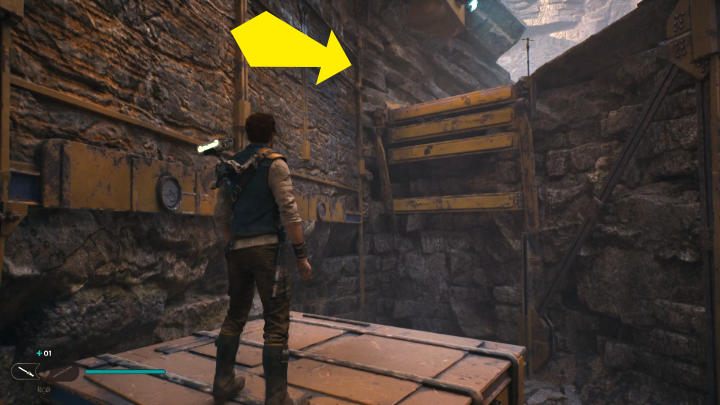 Dotrzecie do pomieszczenia z większą ilością przeciwników - są tutaj także bomby, które można wykorzystać w walce - Star Wars Jedi Survivor: Odszukaj Greeza (Find Greez) - Star Wars Jedi Survivor - poradnik do gry