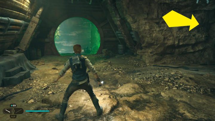 Greez otworzy w pokoju Cala drzwi prowadzące do jaskini - wejdźcie do tuneli przemytniczych (Smugglers Tunnels) - Star Wars Jedi Survivor: Znajdź żyroskop (Find Gyro Module) - Star Wars Jedi Survivor - poradnik do gry