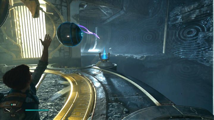 Po przerywniku filmowym odwróćcie się w kierunku kuli, którą przed chwilą użyliście i ponownie ją przyciągnijcie - Star Wars Jedi Survivor: Znajdź żyroskop (Find Gyro Module) - Star Wars Jedi Survivor - poradnik do gry