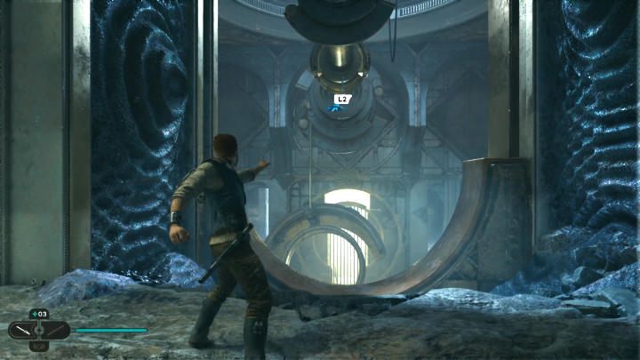 Przyciągnijcie element potrzebny do otwarcia drzwi i zamocujcie go w kotwicy po prawej stronie - Star Wars Jedi Survivor: Znajdź żyroskop (Find Gyro Module) - Star Wars Jedi Survivor - poradnik do gry