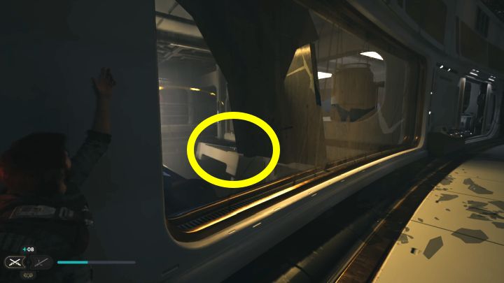 Przejdźcie maksymalnie w lewo i ciśnijcie kulą w stronę drugiej pochylonej platformy - zaznaczyliśmy ją na obrazku - Jedi Survivor: Zagadka wzmacniacza kul w Laboratorium badawczym Republiki - Star Wars Jedi Survivor - poradnik do gry