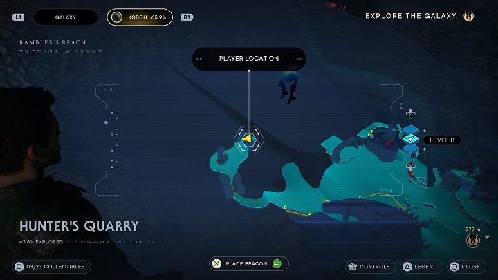 Stamtąd udajcie się na prawo i do końca lokacji, gdzie znajdziecie skrzynię zawierającą element kosmetyczny - Jedi Survivor: Kamieniołom myśliwego - lista sekretów - Star Wars Jedi Survivor - poradnik do gry