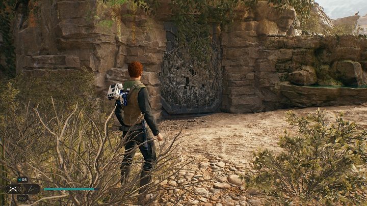 Będąc już na zewnątrz, niemal dokładnie na wprost od wyjścia z budynku, znajdziecie kolejne drzwi do zniszczenia - Jedi Survivor: Kamieniołom myśliwego - lista sekretów - Star Wars Jedi Survivor - poradnik do gry