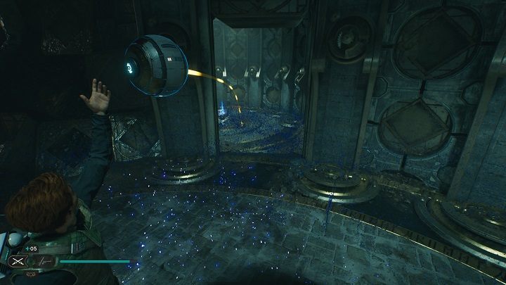 Tam wyjmijcie kulę z urządzenia i trzymając ją blisko siebie, udajcie się do małego pomieszczenia na prawo - Jedi Survivor: Kamieniołom myśliwego - lista sekretów - Star Wars Jedi Survivor - poradnik do gry