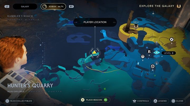 W tym samym miejscu znajduje się szczelina Mocy - wyzwanie w niej skrywane polega na pokonaniu przeciwników - Jedi Survivor: Kamieniołom myśliwego - lista sekretów - Star Wars Jedi Survivor - poradnik do gry