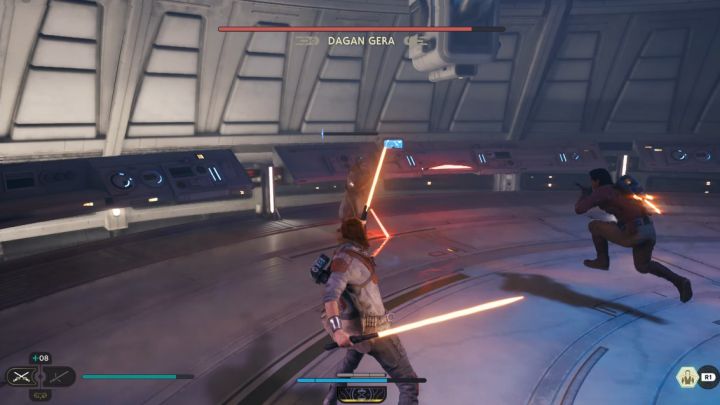 Dagan Gera w pierwszej fazie walki nie stosuje jeszcze najsilniejszych ataków - Jedi Survivor: Jak pokonać bossa Dagan Gera na Pokładzie widokowym? - Star Wars Jedi Survivor - poradnik do gry
