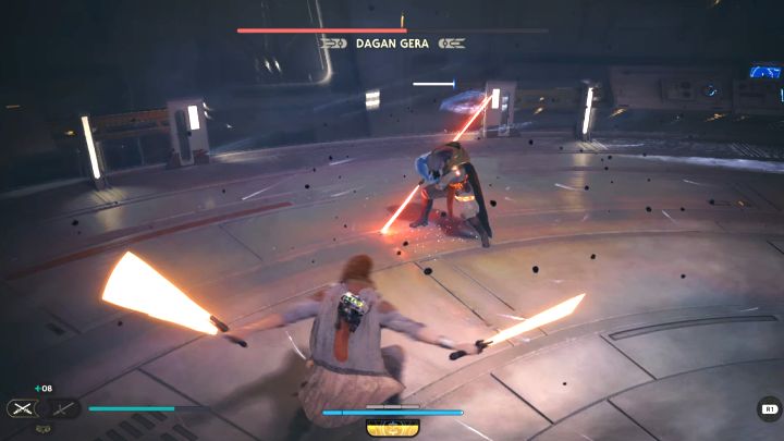 Jednym z nowych ataków bossa jest duża eksplozja, do której Dagan przygotowuje się kilka sekund - Jedi Survivor: Jak pokonać bossa Dagan Gera na Pokładzie widokowym? - Star Wars Jedi Survivor - poradnik do gry