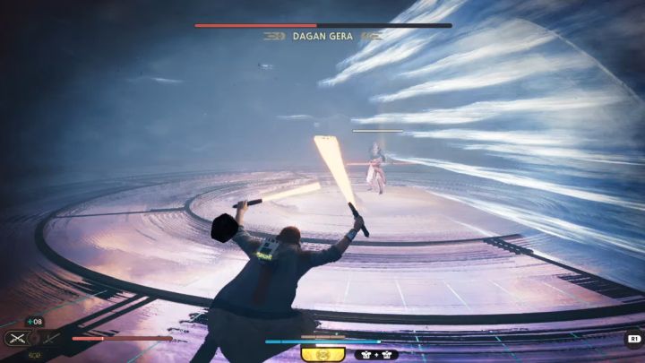 Niebezpiecznym atakiem jest wypuszczanie fal uderzeniowych - Jedi Survivor: Jak pokonać bossa Dagan Gera na Pokładzie widokowym? - Star Wars Jedi Survivor - poradnik do gry