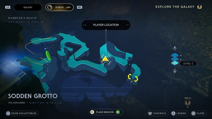 Za martwym pożerakiem znajdziecie szczelinę, przez którą możecie się przedostać - Jedi Survivor: Wilgotna grota - lista sekretów - Star Wars Jedi Survivor - poradnik do gry