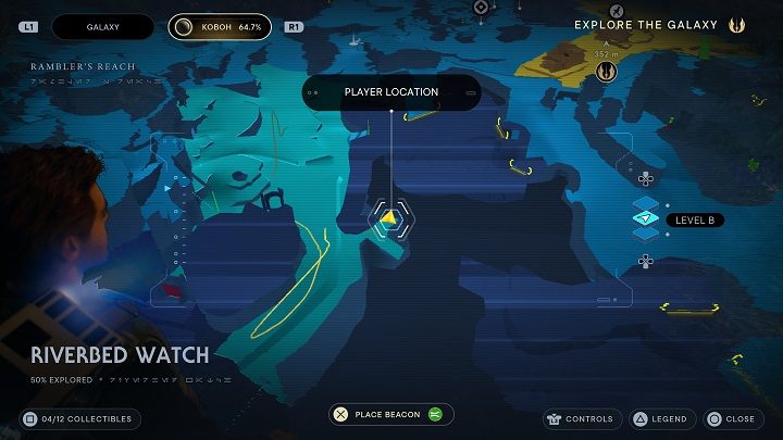 Niedaleko od miejsca, w którym znajdował się szperający w ziemi Droid znajduje się jaskinia - wprawdzie podczas ucieczki przed Wami może się skierować właśnie do niej - Jedi Survivor: Koryto - lista sekretów - Star Wars Jedi Survivor - poradnik do gry