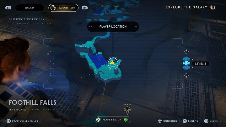 Na wprost od wyżej wspomnianego budynku (lub miejsca, z którego przyszliście) znajduje się winda towarowa, którą możecie zeskanować - Jedi Survivor: Podgórskie wodospady - lista sekretów - Star Wars Jedi Survivor - poradnik do gry