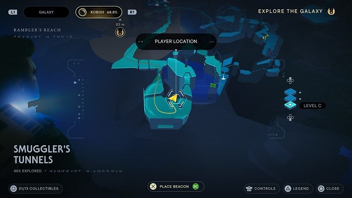 Wróćcie się do niedawno otwartych drzwi i udajcie do obszaru z zieloną barierą i kilkoma gratami w okolicy - Jedi Survivor: Tunele przemytnika - lista sekretów - Star Wars Jedi Survivor - poradnik do gry