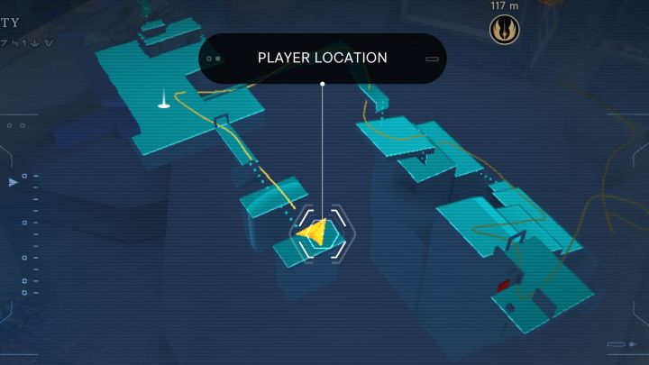 Skrzynię znajdziecie w bocznym obszarze niedaleko pierwszego punktu medytacji - Jedi Survivor: Dachy z planety Coruscant - lista sekretów - Star Wars Jedi Survivor - poradnik do gry