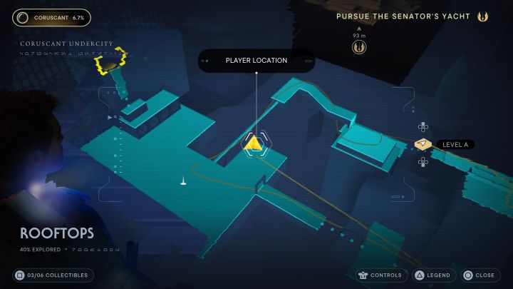 Znajdźka jest w lokacji z pierwszym punktem medytacji - Jedi Survivor: Dachy z planety Coruscant - lista sekretów - Star Wars Jedi Survivor - poradnik do gry