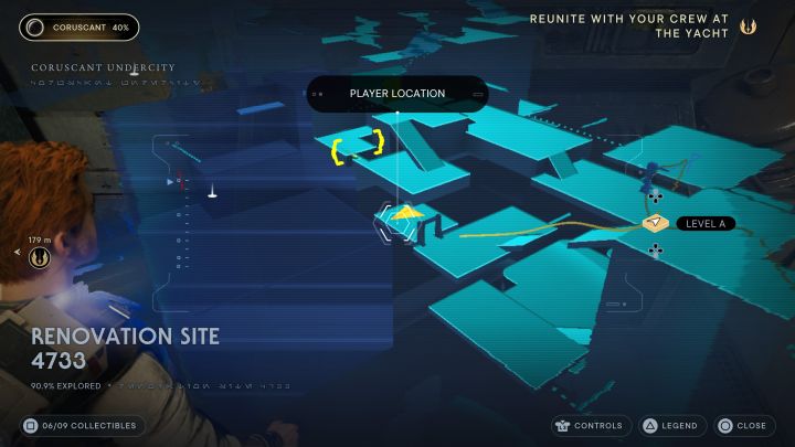 Sekret znajduje się w dolnym opcjonalnym obszarze mijanym w drodze do jachtu senatora - Jedi Survivor: Stanowisko remontowe nr 4733 z planety Coruscant - lista sekretów - Star Wars Jedi Survivor - poradnik do gry