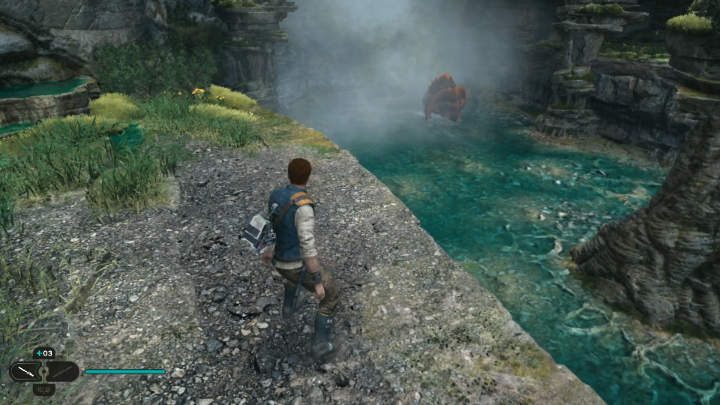 Idźcie dalej lewą stroną, aż dotrzecie do miejsca, w którym zauważycie Kwasowca (Bilemaw) - Star Wars Jedi Survivor: Leśny węzeł (The Forest Array) - Star Wars Jedi Survivor - poradnik do gry