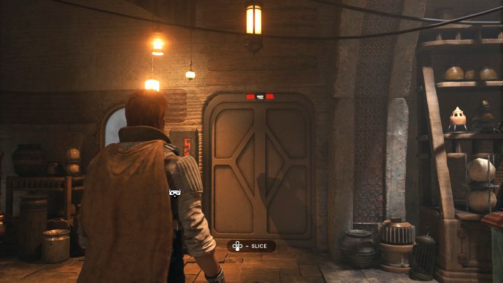 Dzięki zdobyciu klucza BD-1 może otworzyć boczne drzwi w sklepie - Star Wars Jedi Survivor: Tajemniczy klucz w sklepie Towary Domy - Star Wars Jedi Survivor - poradnik do gry