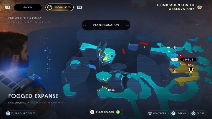 Musicie wyraźnie awansować w głównej fabule i odblokować cel misji ze wspinaczki do obserwatorium na Koboh - Star Wars Jedi Survivor: Jak przeładować niebieskie przewody? - Star Wars Jedi Survivor - poradnik do gry