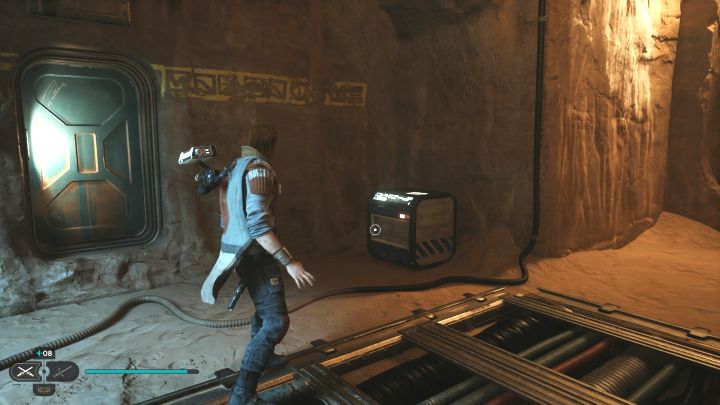 W bocznej części archiwum znajdźcie miejsce do przeciśnięcia się po to żeby odnaleźć zieloną bramę z obrazka 1 - Jedi Survivor: Archiwum z planety Jedha - lista sekretów - Star Wars Jedi Survivor - poradnik do gry