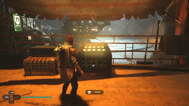 Większa skrzynia jest obok przejścia z Ukrytego hangaru do Archiwum - Jedi Survivor: Ukryty hangar z planety Jedha - lista sekretów - Star Wars Jedi Survivor - poradnik do gry