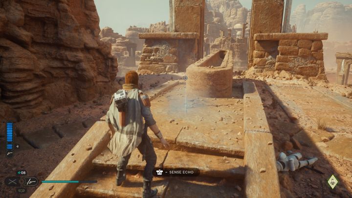 Echo znajdziecie na szczycie ruin, przy korycie do przesuwania kuli - Jedi Survivor: Ścieżka odnowy z planety Jedha - lista sekretów - Star Wars Jedi Survivor - poradnik do gry