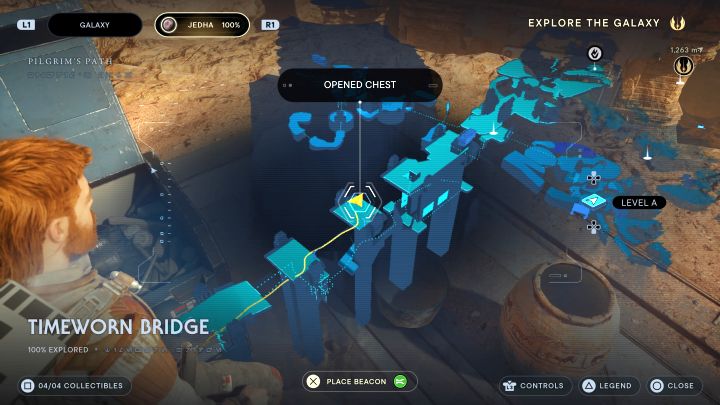 Dotrzecie do miejsca, w którym można rozwinąć linkę i utworzyć skrót - Jedi Survivor: Niszczejący most z planety Jedha - lista sekretów - Star Wars Jedi Survivor - poradnik do gry