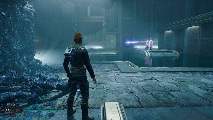 Złapcie kulę i użyjcie na urządzeniu z wiązką laserową znajdującym się niedaleko windy, którą przyjechaliście do komnaty - Jedi Survivor: Komnata Połączenia - lista sekretów - Star Wars Jedi Survivor - poradnik do gry