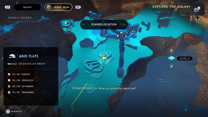 Zwój z Jedhy jest w posiadaniu droida-złomiarza w niewielkiej odległości od Grobowca Wędrowca - Jedi Survivor: Suche równiny z planety Jedha - lista sekretów - Star Wars Jedi Survivor - poradnik do gry