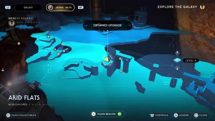 Przedostaniecie się na półkę z relterem oraz zaprzyjaźnionym NPC-em - Jedi Survivor: Suche równiny z planety Jedha - lista sekretów - Star Wars Jedi Survivor - poradnik do gry