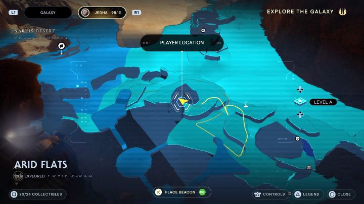 Musicie dopaść droida złomiarza, który ukrywa się niedaleko wraku statku i punktu medytacji - Jedi Survivor: Suche równiny z planety Jedha - lista sekretów - Star Wars Jedi Survivor - poradnik do gry