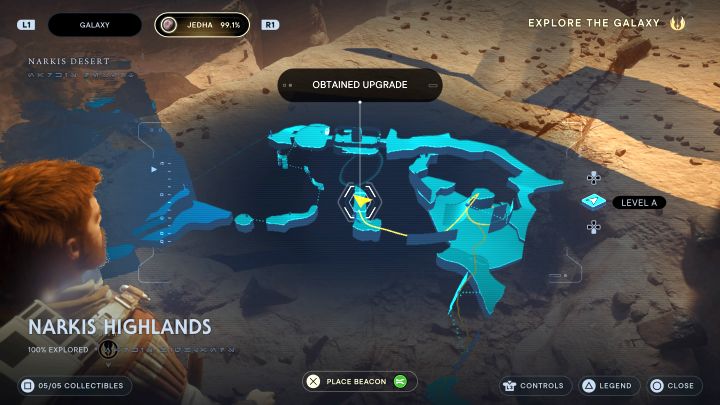 Pozostańcie w miejscu zdobycia skarbu z poprzedniego punktu i wykonajcie bieg po ścianach - Jedi Survivor: Wyżyny Narkis z planety Jedha - lista sekretów - Star Wars Jedi Survivor - poradnik do gry