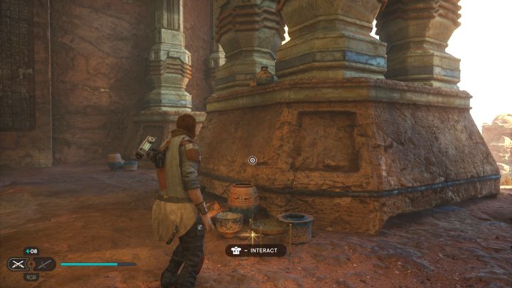 Zwój z Jedhy leży na ziemi niedaleko głównego wejścia do ruin z głównej fabuły - Jedi Survivor: Świątynne sanktuarium z planety Jedha - lista sekretów - Star Wars Jedi Survivor - poradnik do gry