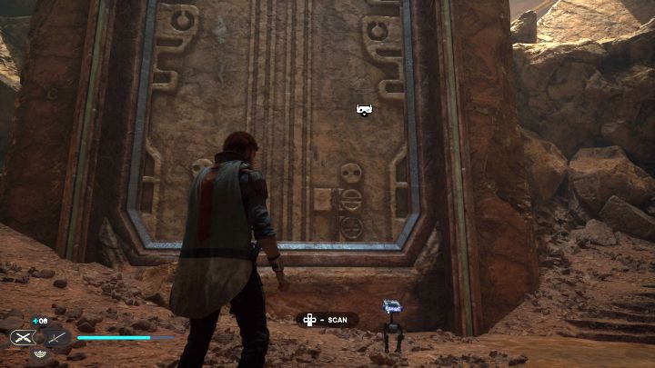 Możecie zeskanować mural tuż po przeciśnięciu się między skałami przy głównym wejściu do ruin i otrzymaniu zadaniu odnalezienia Brata Armiasa - Jedi Survivor: Świątynne sanktuarium z planety Jedha - lista sekretów - Star Wars Jedi Survivor - poradnik do gry