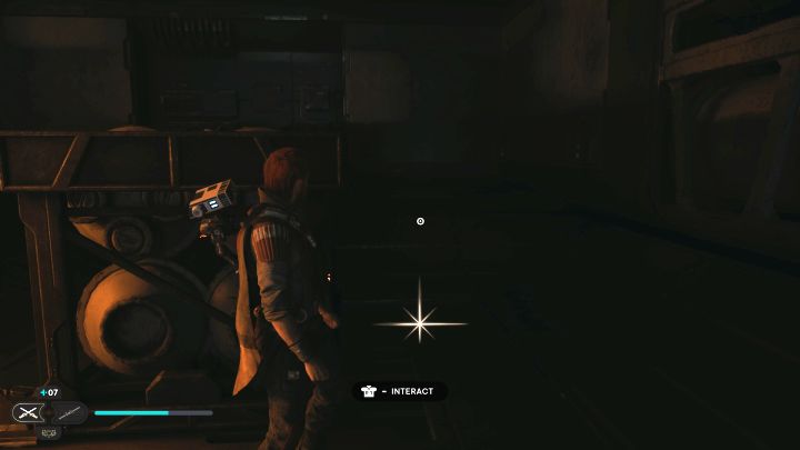 Dysk danych jest w ciemnym narożniku w tym samym pomieszczeniu, w którym była stacja z poprzedniej znajdźki - Jedi Survivor: Kuźnia automatyczna ze Zniszczonego Księżyca - lista sekretów - Star Wars Jedi Survivor - poradnik do gry