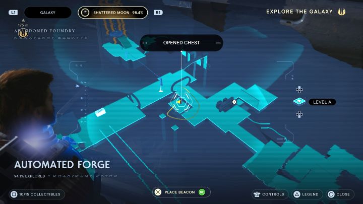 Niedaleko punktu medytacji możecie przeskakiwać na małe półki z gorącą parą - pierwszą pokazuje obrazek 1 - Jedi Survivor: Kuźnia automatyczna ze Zniszczonego Księżyca - lista sekretów - Star Wars Jedi Survivor - poradnik do gry