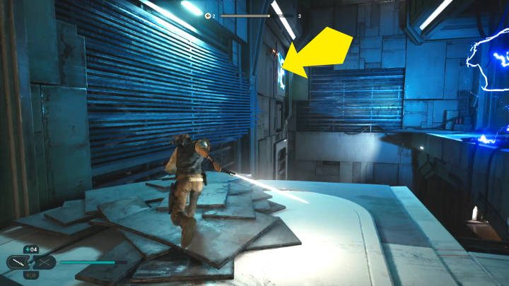 Dalsza droga prowadzi przez zielone pole siłowe po lewej stronie - Star Wars Jedi Survivor: Uratuj Zee z Lucrehulka (Rescue Zee from the Lucrehulk) - Star Wars Jedi Survivor - poradnik do gry