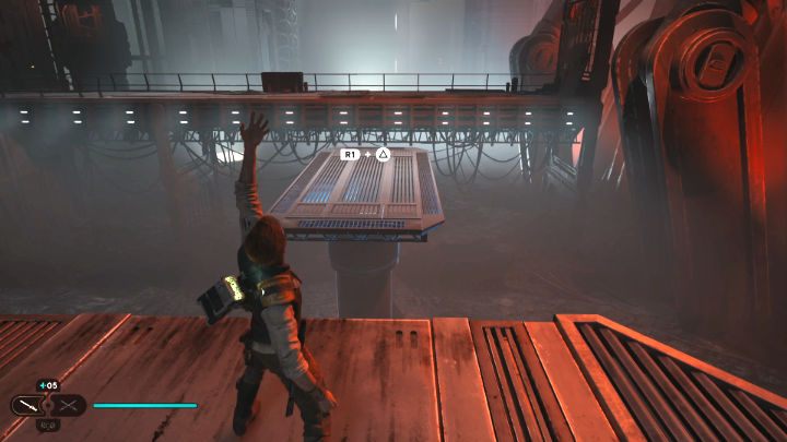 Korzystając z nowo zdobytych zdolności, wróćcie na górę hangaru, do punktu medytacji przy rdzeniu Lucrehulka (Lucrehulk Core) - Star Wars Jedi Survivor: Uratuj Zee z Lucrehulka (Rescue Zee from the Lucrehulk) - Star Wars Jedi Survivor - poradnik do gry