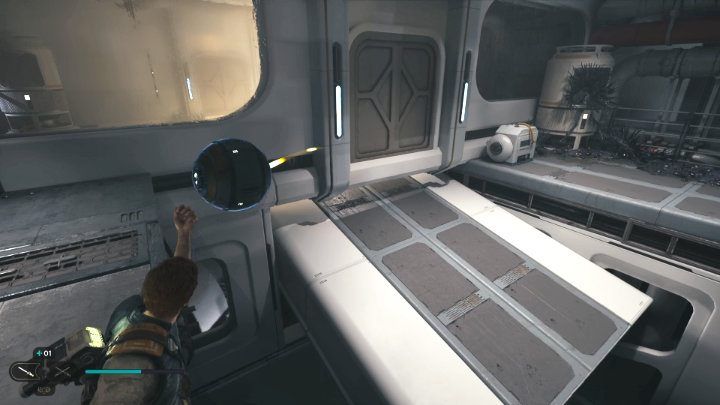 Natychmiast pobiegnijcie do pomieszczenia po drugiej stronie drzwi i spróbujcie złapać kulę, zanim ta wpadnie w przepaść - Star Wars Jedi Survivor: Znajdź Rayvisa na zniszczonym księżycu (Locate Rayvis on the Shattered Moon) - Star Wars Jedi Survivor - poradnik do gry