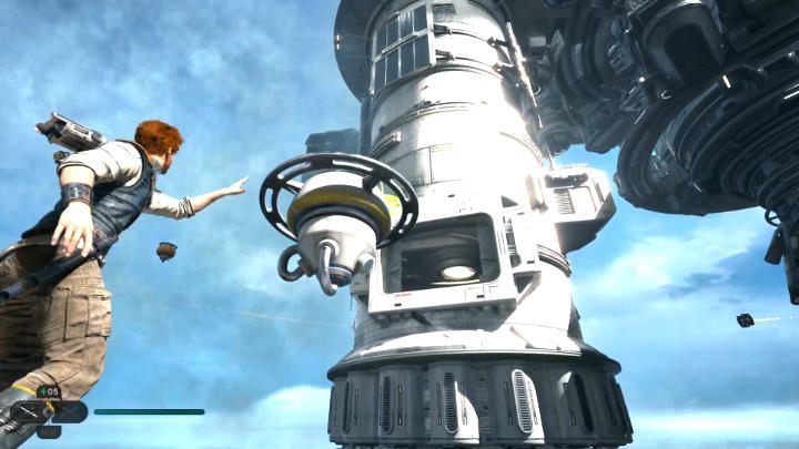 Chwyćcie balon z urządzenia w tym pomieszczeniu, wynieście go na zewnątrz i ustawcie w taki sposób, aby przeskoczyć do następnej platformy - Star Wars Jedi Survivor: Staw czoła Daganowi w obserwatorium na Koboh (Confront Dagan at the Koboh Observatory) - Star Wars Jedi Survivor - poradnik do gry