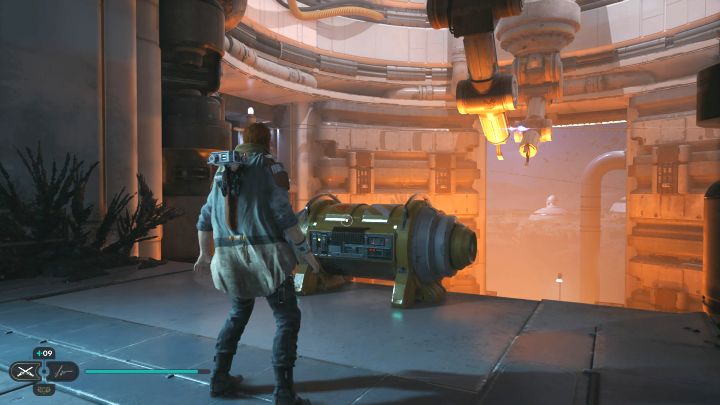 W dużej lokacji przypominającej piec dotrzyjcie do kolejnej linki i uważajcie na wyładowania podczas używania jej (obrazek 1) - Jedi Survivor: Punkt zbiorny linii ze Zniszczonego Księżyca - lista sekretów - Star Wars Jedi Survivor - poradnik do gry