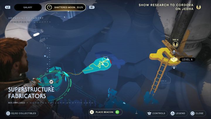 Sekret jest w sali, w której walczyło się z bossem Drya Thornne i odblokowało postawę Oburęczny - Jedi Survivor: Fabrykatory superkonstrukcji ze Zniszczonego Księżyca - lista sekretów - Star Wars Jedi Survivor - poradnik do gry