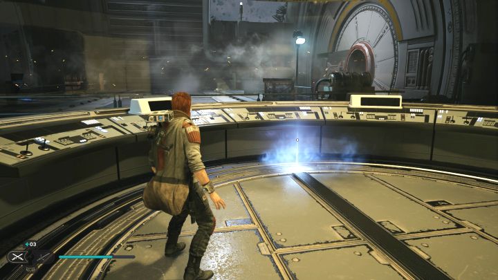 Po zdobyciu poprzedniej znajdźki powróćcie na dół, omińcie wielki strumień energii i dotrzyjcie do pomieszczenia kontrolnego, z którego widać działo górnicze - Jedi Survivor: Kanał węzła ze Zniszczonego Księżyca - lista sekretów - Star Wars Jedi Survivor - poradnik do gry